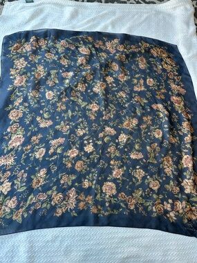 Vintage Laura Ashley Silk Floral Scarf with Pink and Green Accents